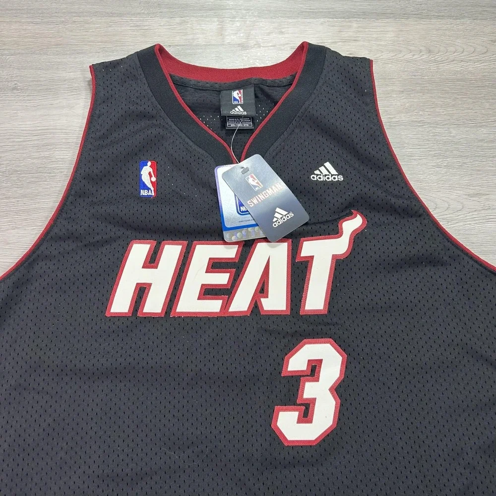 NEW Dwyane Wade 3 Miami Heat Jersey Mens 2XL‎ Black NBA Basketball Adidas